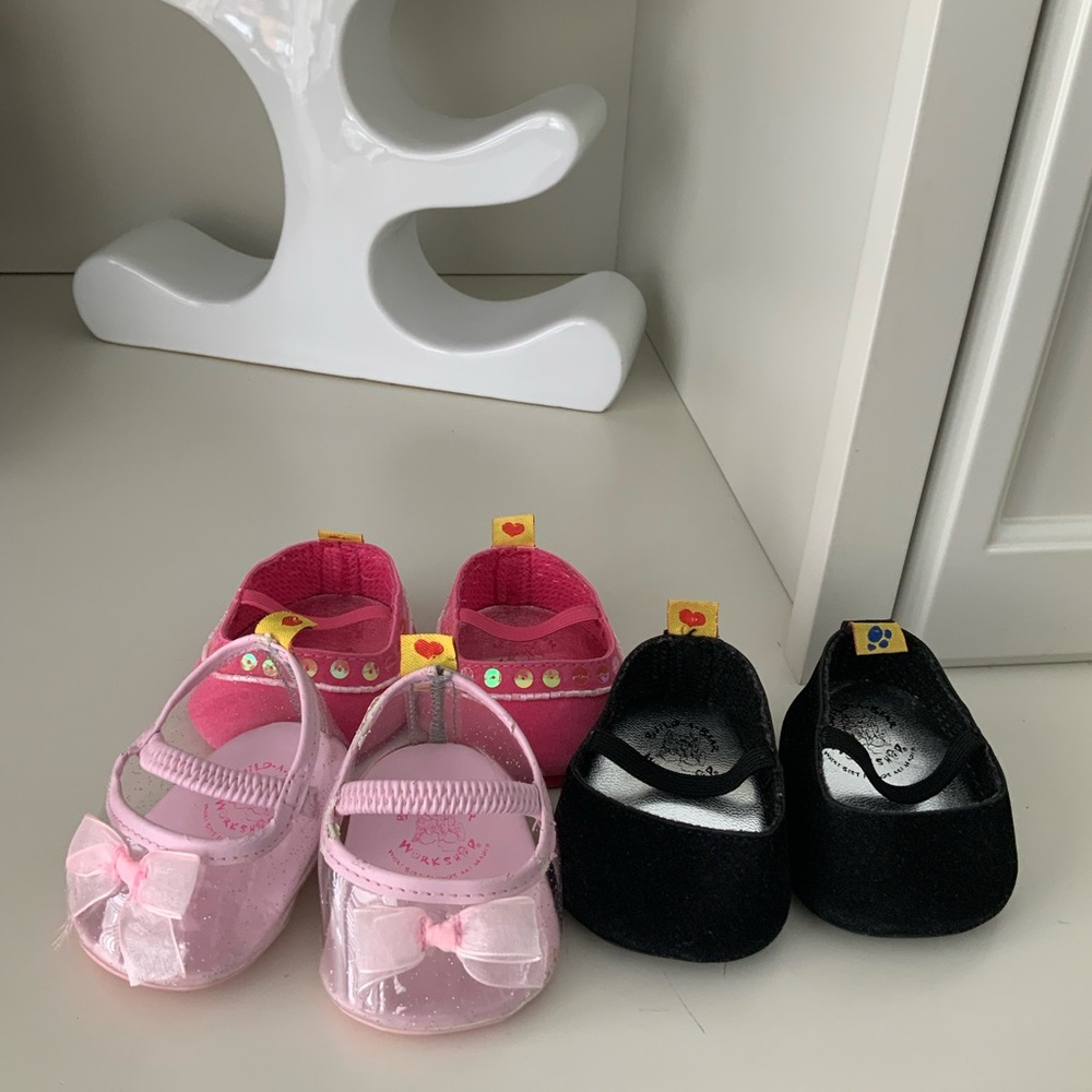 Vintage BUILD-A-BEAR Shoes Lot X 3 Pairs Heels & Velvet Flats Black Pink Kids